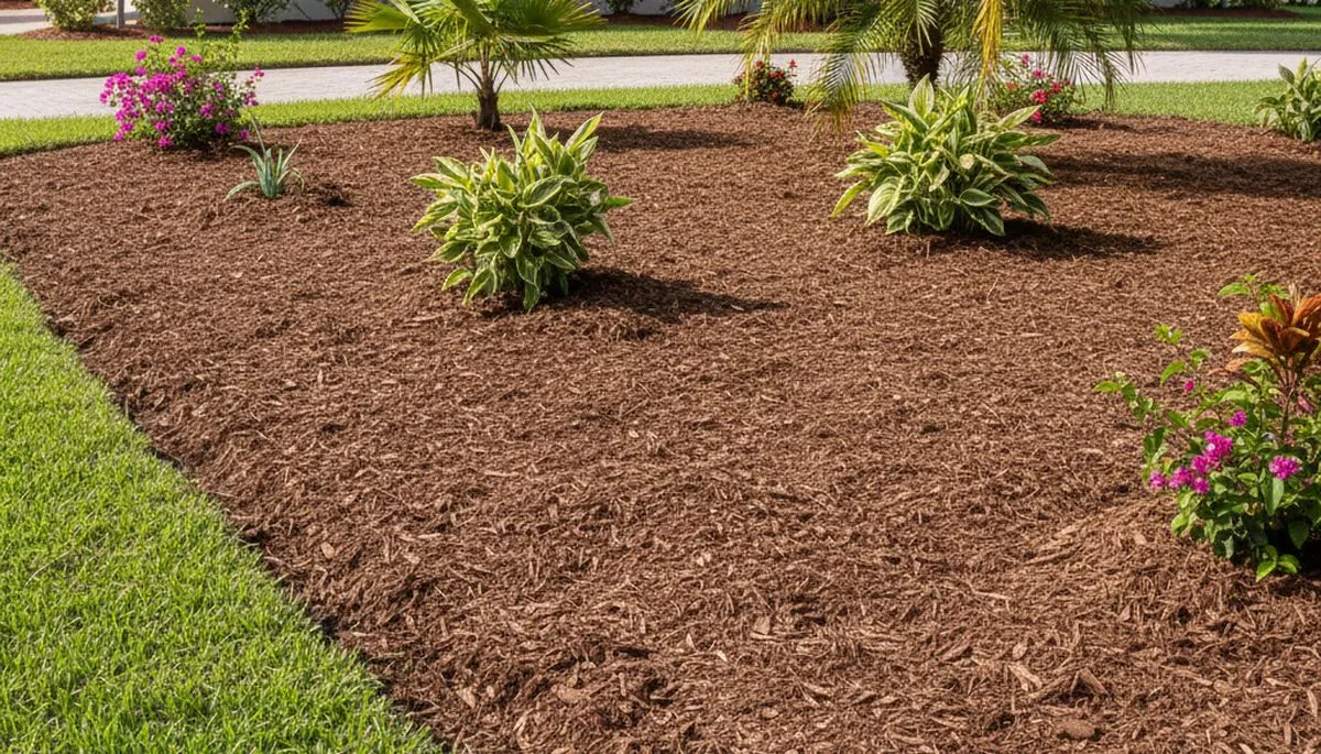 Freshly spread mulch beds with clean edges by Chop Chop Landscaping in Boca Raton, FL